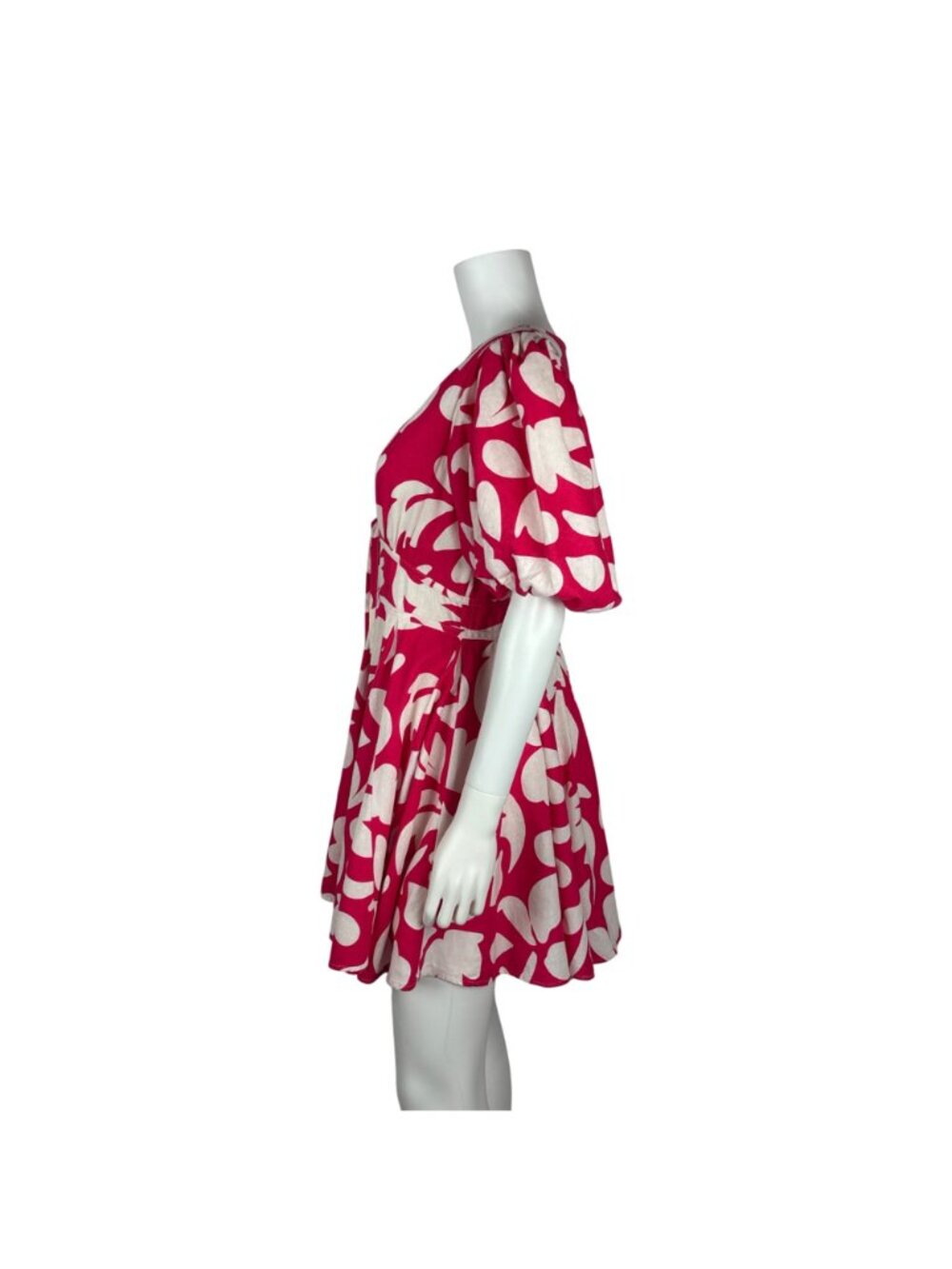 House of Harlow 1960 Hot Pink Linen Dress Womens Size 10 Puff Sleeves Plunge Nec - Picture 9 of 14